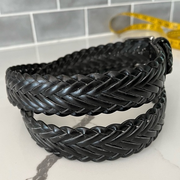 New! 100% Black Leather Braided Belt Size 36 Matte Silvertone Hardware Western - Picture 2 of 9